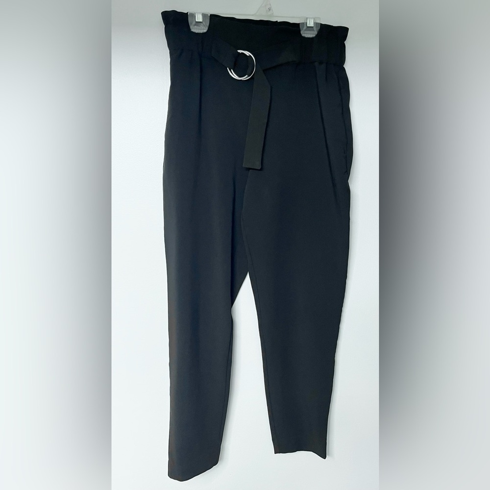 Women’s Belted Tapered Black Dress Pants -